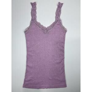 American Eagle Y2K Lace Trim Ribbed Cami Coquette Tank Pink Size M